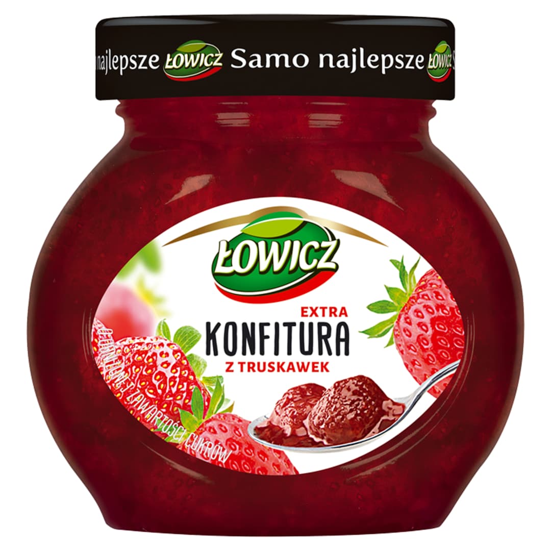 LOWICZ Konfitura truskawkowa niskoslodzona. 32,46 zl/kg